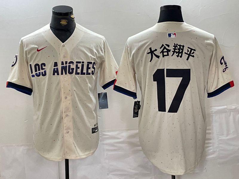 Men Los Angeles Dodgers 17 Ohtani Cream Fashion Nike Game MLB Jersey style 1